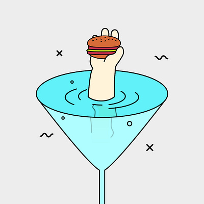 Bottomless Brunch booze brunch burger cocktail flat hand illustration illustrator line art