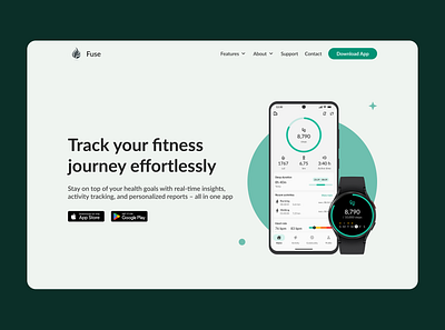 Fuse Fitness App - Landing Page appdesign branding darkmodeui design graphic design illustration landing page light theme logo mobile app ui user experience user interface ux vector webdesign