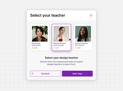 Select design teacher modal design modal ui uiux user interface web