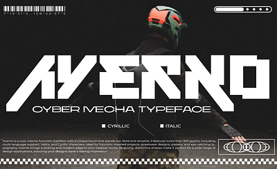 Averno - Cyber Mecha Typeface bold display bold font bold typeface cyberpunk font cyrillic font design digital asset display font font asset font preview futuristic font graphic design gundam font mecha font modern typeface streetwear font typography