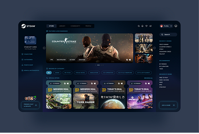 Steam Redesign - UI/UX animation app design designing desktop app figma flow games gaming gaming platform prototype redesign steam steam app ui ux web design