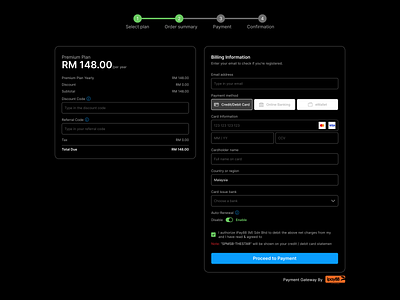 Order summary progress dark mode light mode order progress summary ui ux web design