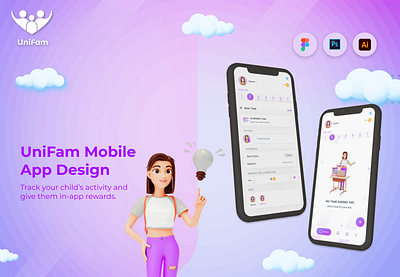 UniFam - Child Activity Tracking App 3d branding graphic design logo ui