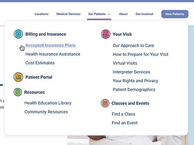 Eisner health UI Mega menu graphic design healthcare mega menu ui web web app web design