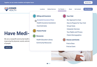 Eisner health UI Mega menu graphic design healthcare mega menu ui web web app web design