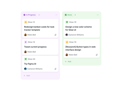 Made with Glow UI kit #3 — Kanban board cards cms figma kanban project task ui kit