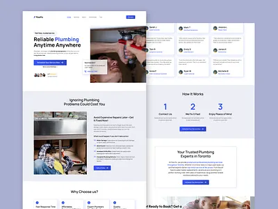 Landing Page : Plumbing Company clean website design handyman landing page plumber website plumbing plumbing services plumbing services company service ui uiux ux web webdesign website