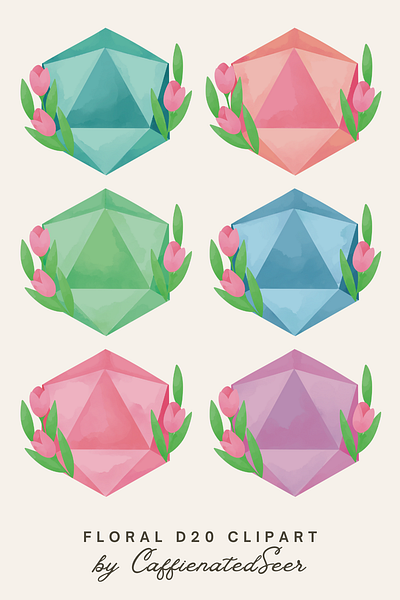 d20 Tulips Clipart Set clipart. digital art graphic design illustration watercolor