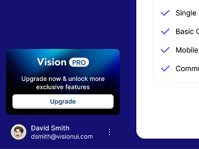 Sidebar Upgrade Card dashboard design design system figma kit figma ui kit highlight pro saas saas dashboard ui ui design ui kit uiux uiux design upgrade ux design visionui