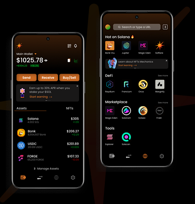 Android View Solflare wallet Exploration. app branding design graphic design logo typography ui ux