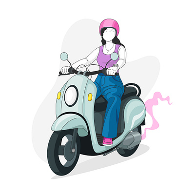 Illustration of a woman riding a motorbike automotive design flat design girl illustration modern design motorbike pastel color people riding vector women