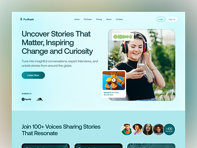 Website Header Exploration clean design graphic design header hero landing page modern podcasts product design ui ui design ux ux design web website