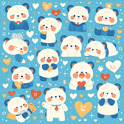 Panda Love - Adorable Bear Pattern adorable animal pattern baby animal art cartoon animal pattern cozy animal illustration cute character design cute panda art fun animal art graphic design heartwarming illustration kawaii illustration love and hearts theme panda characters pastel color palette playful pandas sweet and fun artwork whimsical bear design