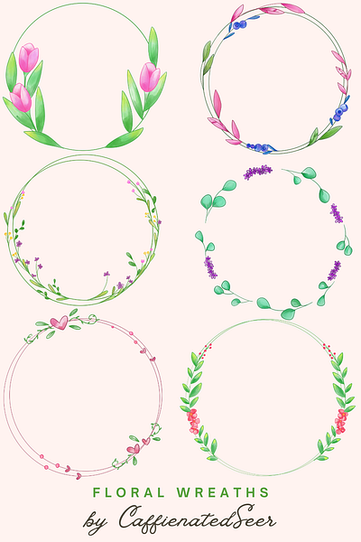 Watercolor Floral Wreath Set clipart. design digital art graphic design illustration surface design watercolor