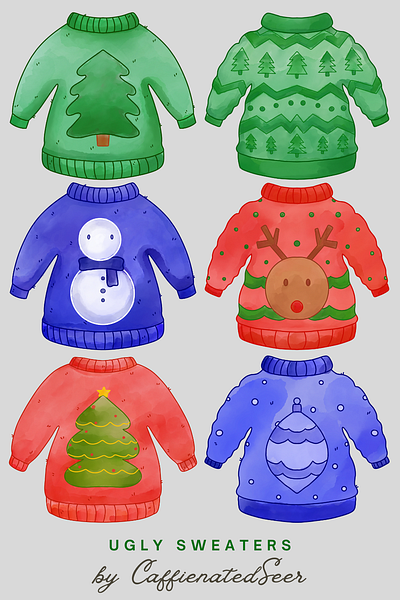 Christmas Sweater Clipart Set clipart digital art graphic design illustration surface design watercolor