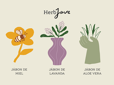 Herbjove | Natural Soap aloe vera beauty brand branding cute design friendly honey illustration lavender logo minimal modern natural organic packaging pastel colors plants simple soap