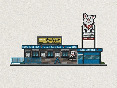 Philly Eats: John's Roast Pork 2d architecture building cheesesteak drawing food foodie illustration mario philadelphia philly restaurant roast pork sandwich south philly whimsical zucca