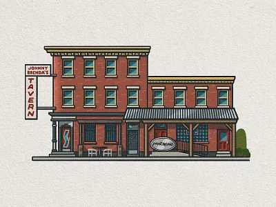 Philly Eats: Johnny Brenda's 2d architecture bar building concert venue drawing fishtown illustration johnny brendas mario philadelphia philly tavern whimsical zucca