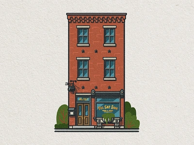 Philly Eats: Friday Saturday Sunday 2d architecture building drawing food foodie friday saturday sunday illustration mario philadelphia philly restaurant rowhome whimsical zucca