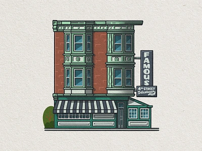 Philly Eats: Famous 4th Street Delicatessen 2d architecture building deli delicatessen drawing famous fourth street illustration mario philadelphia philly whimsical zucca