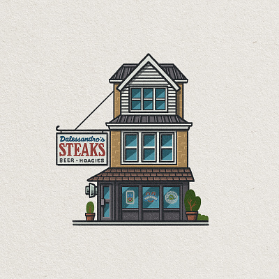 Philly Eats: Dalessandro's 2d architecture building cheesesteak dalessandros drawing hoagie illustration mario philadelphia philly roxborough sandwich whimsical zucca