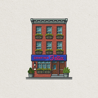 Philly Eats: Cantina "Calaca" Feliz 2d architecture building calaca cantina feliz drawing fairmount food foodie illustration mario mexican philadelphia philly restaurant whimsical zucca