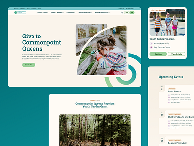 Website for a community center blog center children community events green grid gym hero image sports teal tennis web design website