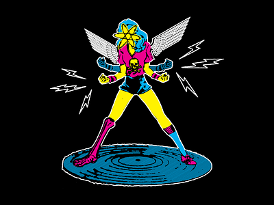 Atomic Gold Interstellar Goddess T-Shirt Design apparel atomic cmyk collage graphic design illustration lightning bolts punk rock record t shirt