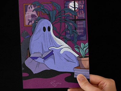 Reading Ghost | Art Print book designer character design digital art ghost graphic artist graphic design halloween illustration october prints scene