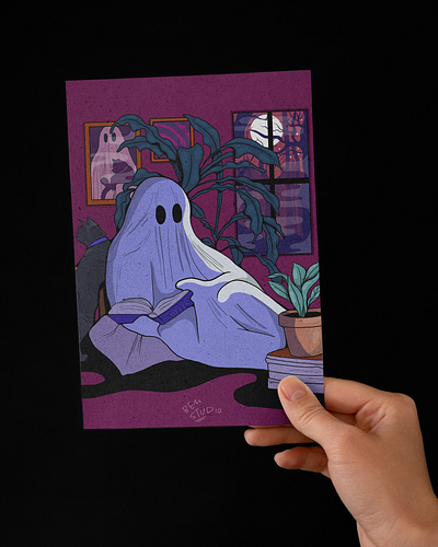 Reading Ghost | Art Print book designer character design digital art ghost graphic artist graphic design halloween illustration october prints scene