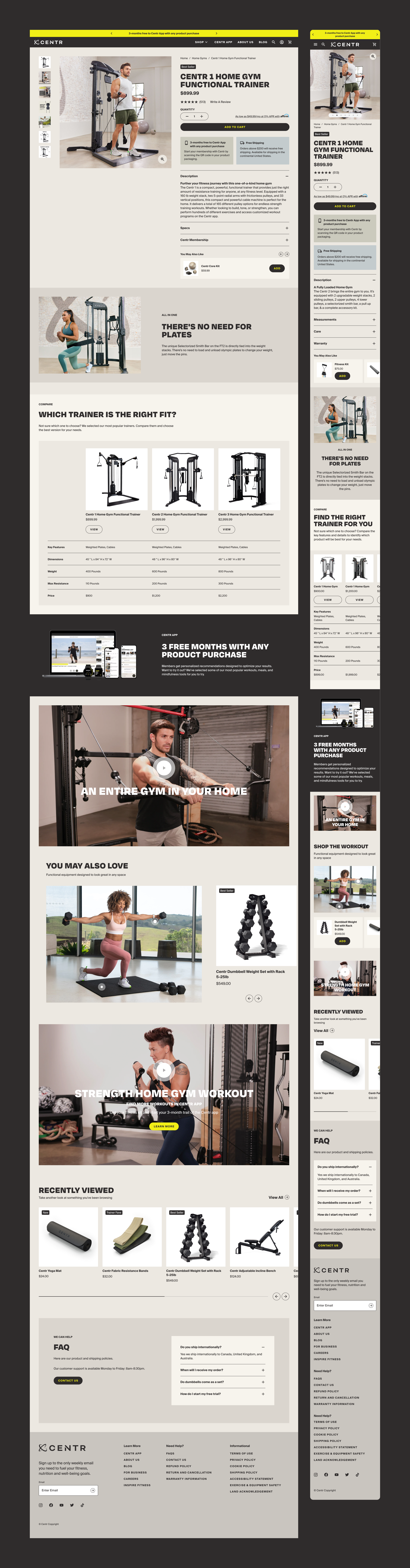 Centr PDP app body branding chris hemsworth commerce digital exercise fitness gym health meals mind movement muscle product ui ux web wellness