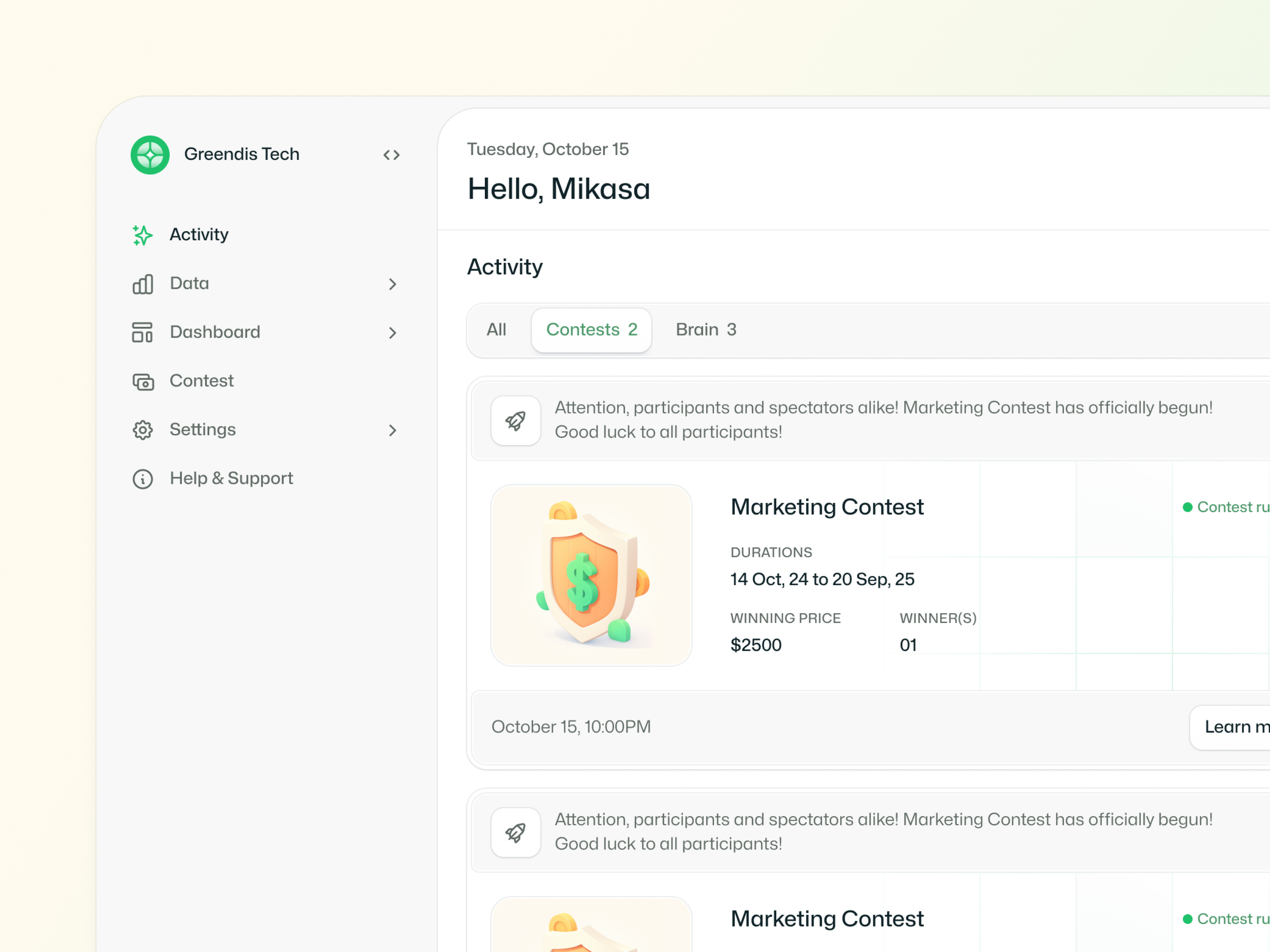 activity ativity clean crm dashboard design saas statistics ui web design