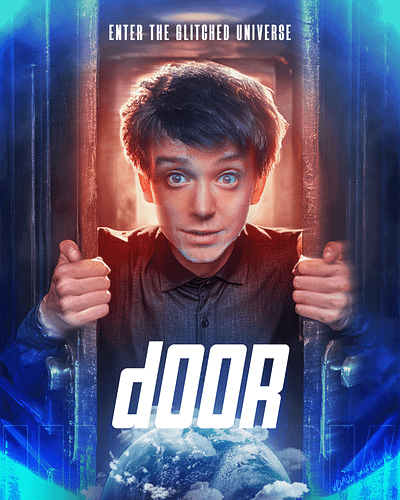 The DOOR! concept art futuristic glitch graphic design minimalist movie poster multiverse sci fi