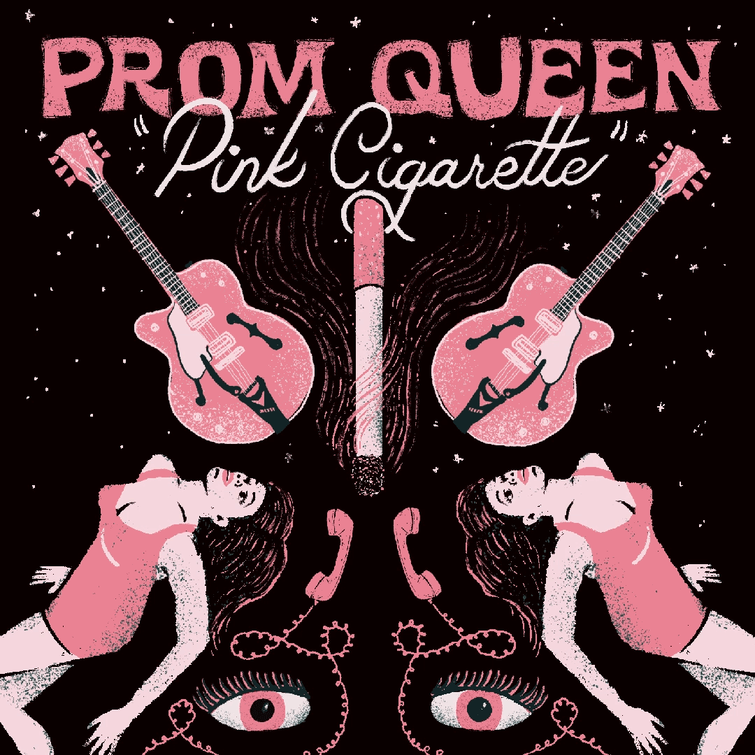 Prom Queen GIF 1950s after effects album art animation b movie cover art cult gif guitar hollowboyd horror illustration looping motion motion graphics noir procreate pulp single telephone