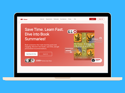 Flicker-Web-App app booksummaries branding dailyuichallenge design designinspiration educationaltech flickerwebapp graphic design illustration learnfast logo readingmadeeasy timesaving ui uiux userinterface vector webappdesign