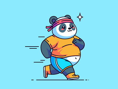 Chubby Panda Jogging. Cute vector illustration animal bear branding cartoon character fat flat funny illustration mascot panda playful run running sport training vector