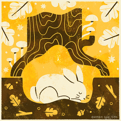 Day 14 - Burrow 🐇 autumn bunny burrow design digital illustration fall illustration nature peachtober24 peachtober24burrow rabbit robin sheldon stump