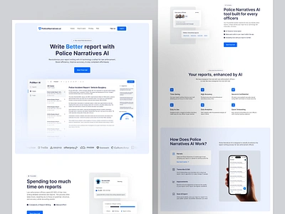 Police Narratives AI – Website for Report Writing ai ai police narratives writer ai report generator website ai report writing landing page ai tools for writing report ai writer ai writing ai writing assistant ai writing tool ai writing tool landing page artificial intelligence automation copy writing machine learning officer report writer saas product ui ux design web design