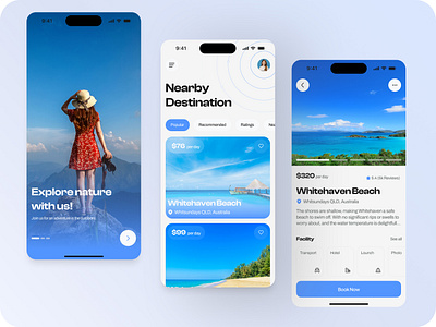 Wanderly - Travel Mobile App agency booking clean design flight holiday layout mobile app tourism travel travel app travelling ui ui design ux vacation