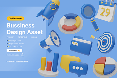 Business and Marketing Icons 3D Model Pack 3d icon 3d illustration 3dmodel blender bussines icon bussiness design finance graphic design icons illustration infographic marketing marketing icons presentasion technology