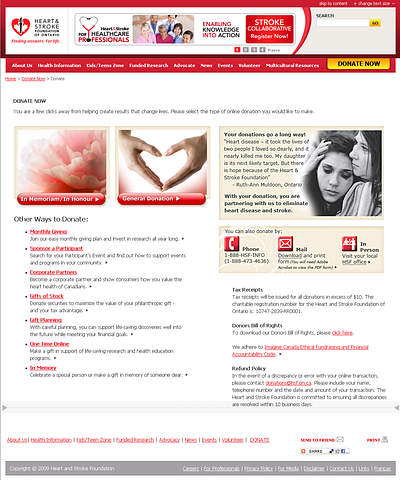 Heart & Stroke eblast website