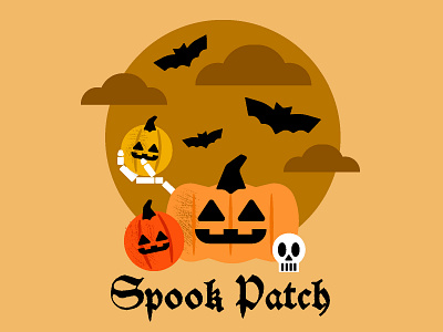 It's spooky patch time bat halloween illustration pumpkin pumpkin patch pumpkins skeleton skull spooky