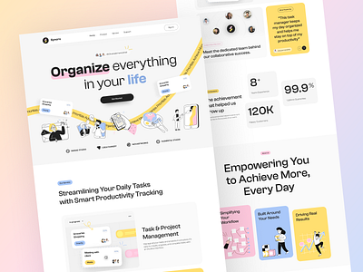 Syncro - Task Management Website Exploration branding clean design desktop features hero section illustration landing page layout manager project schedule task testimonials typography ui ux website whitespace