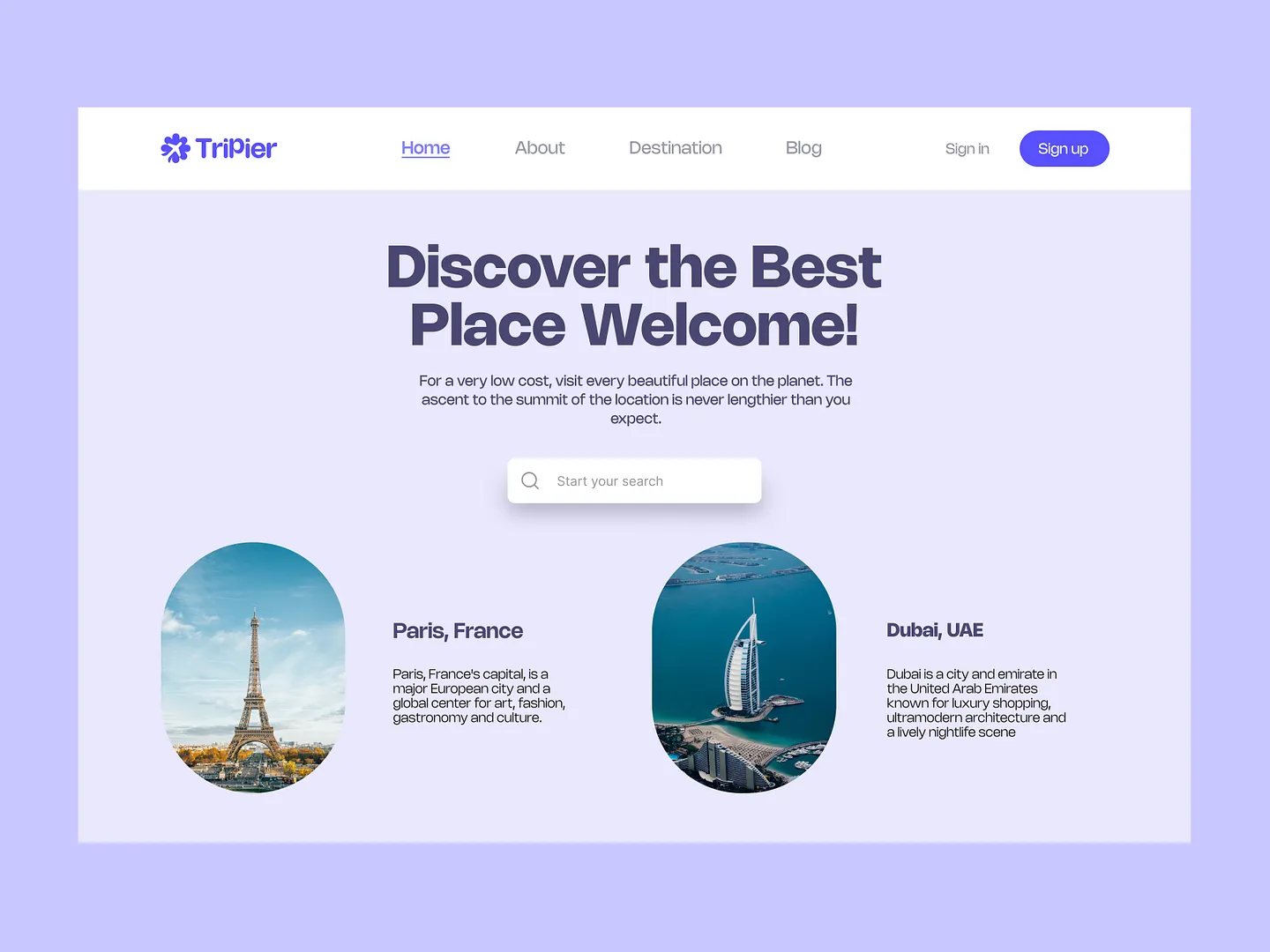 Travel Booking Website Design: Tripier