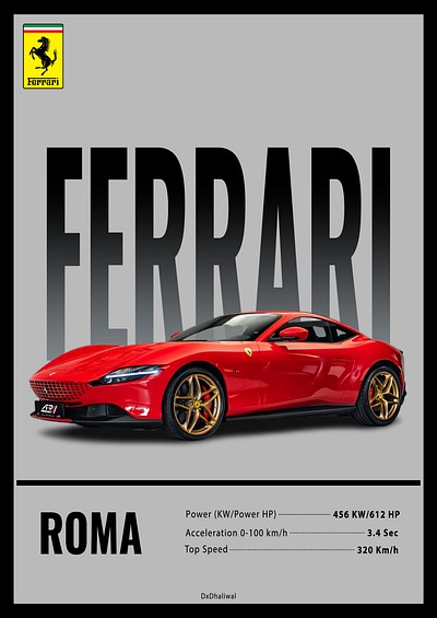 Ferrari Roma Car Poster Design adobe photoshop branding car poster ferrari ferrari roma graphic designer illustration photoshop poster design red ferrari social media post