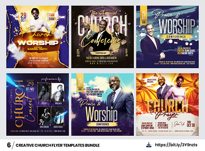 6 Church Flyer Templates - Bundle advertisement catholic church christian church flyers church invitation church worship design download bundle download psd flyer flyers gospel graphic design instagram template layout pastor print template social media template template