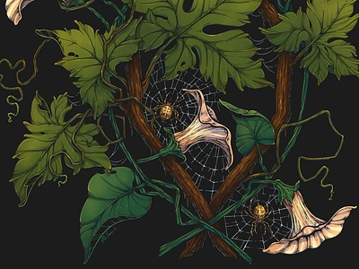 Grapes, bindweed and spiders digitalart drawing illustration nature spider