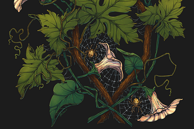 Grapes, bindweed and spiders digitalart drawing illustration nature spider