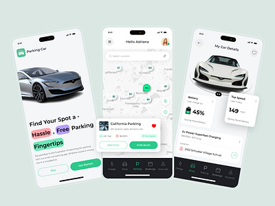 Car Parking Mobile App bike booking bus cars charging station gps interface ios maps nearby park park park app park ui parking services parking spot searching parking tesla truck ui vehicle