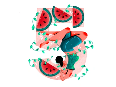 5 36 days of type art artwork character design digital illustration flat vector girl illustration type 5 visual arts watermelon